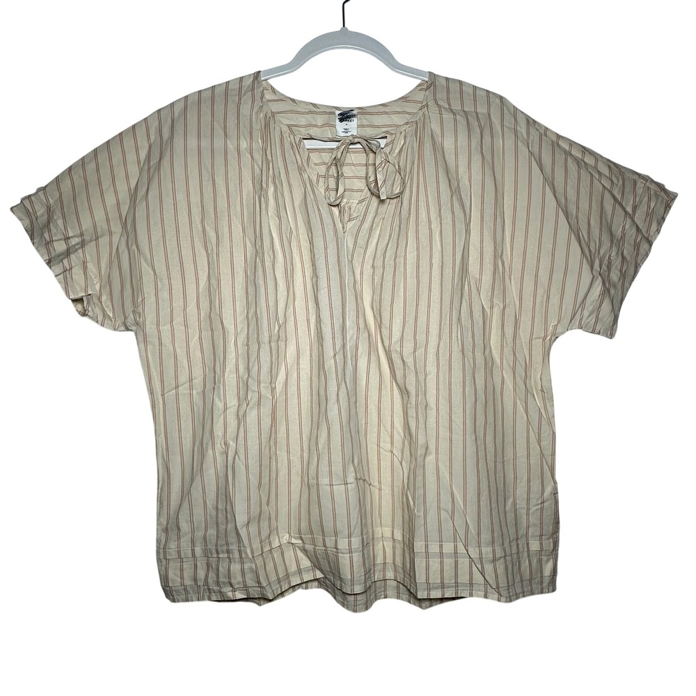 Melrose‎ Market Striped Tie Neck Short Sleeve Casual Blouse Top Women's Medium